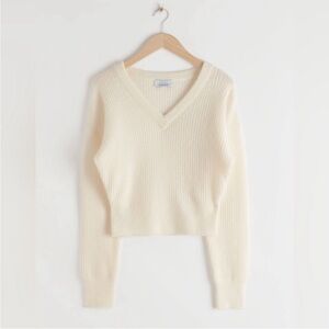 & Other Stories Ribbed V-Neck Alpaca Wool Blend Sweater